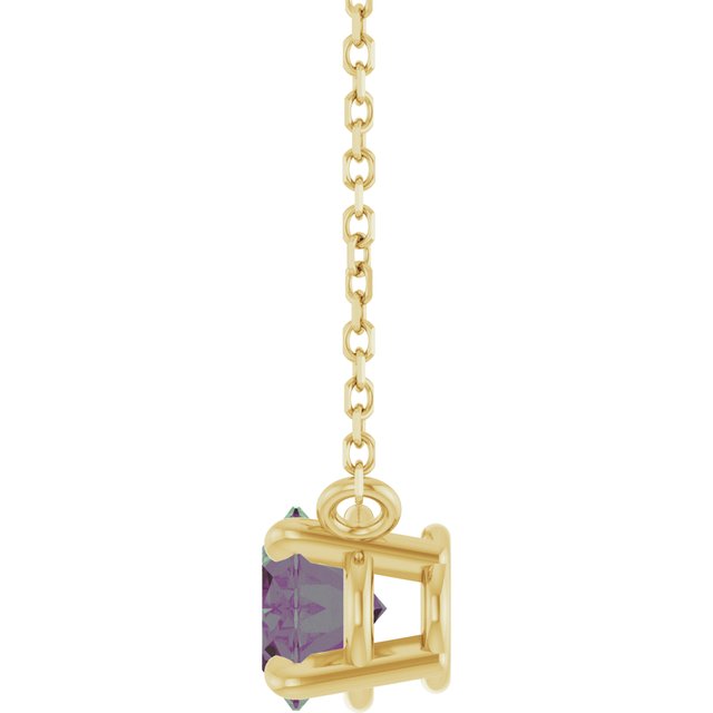 Side view June birthstone alexandrite necklace in 14K recycled gold