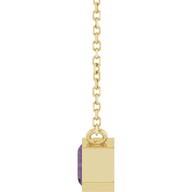Side view minimalist alexandrite necklace with east-west setting