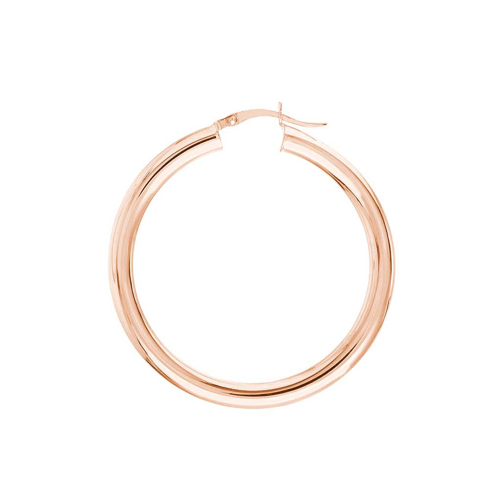 4mm gold tube hoop earrings 40mm in 14K rose gold, side view variant--14K-rose-gold variant--40mm