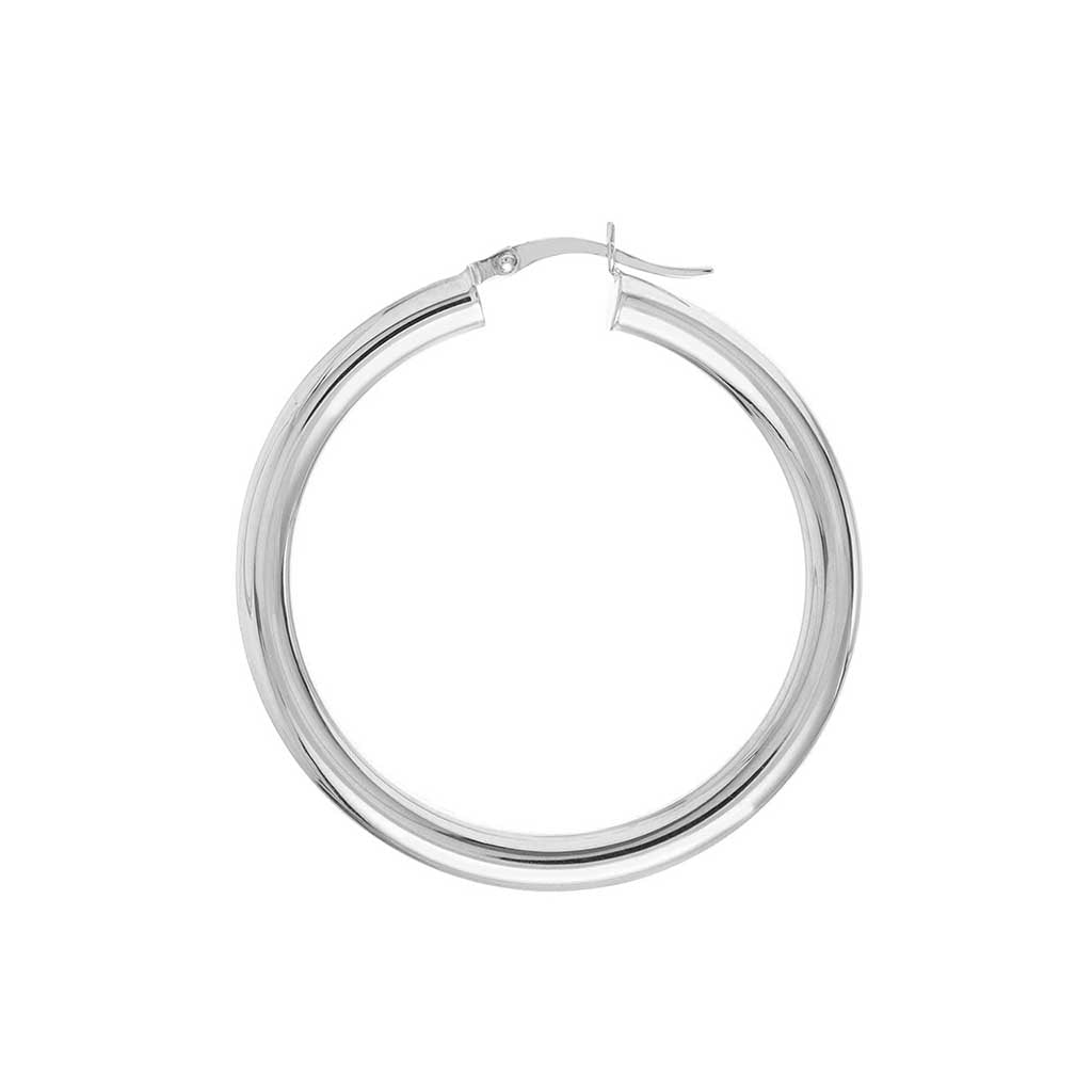 4mm gold tube hoop earrings 40mm in 14K white gold, side view variant--14K-white-gold variant--40mm