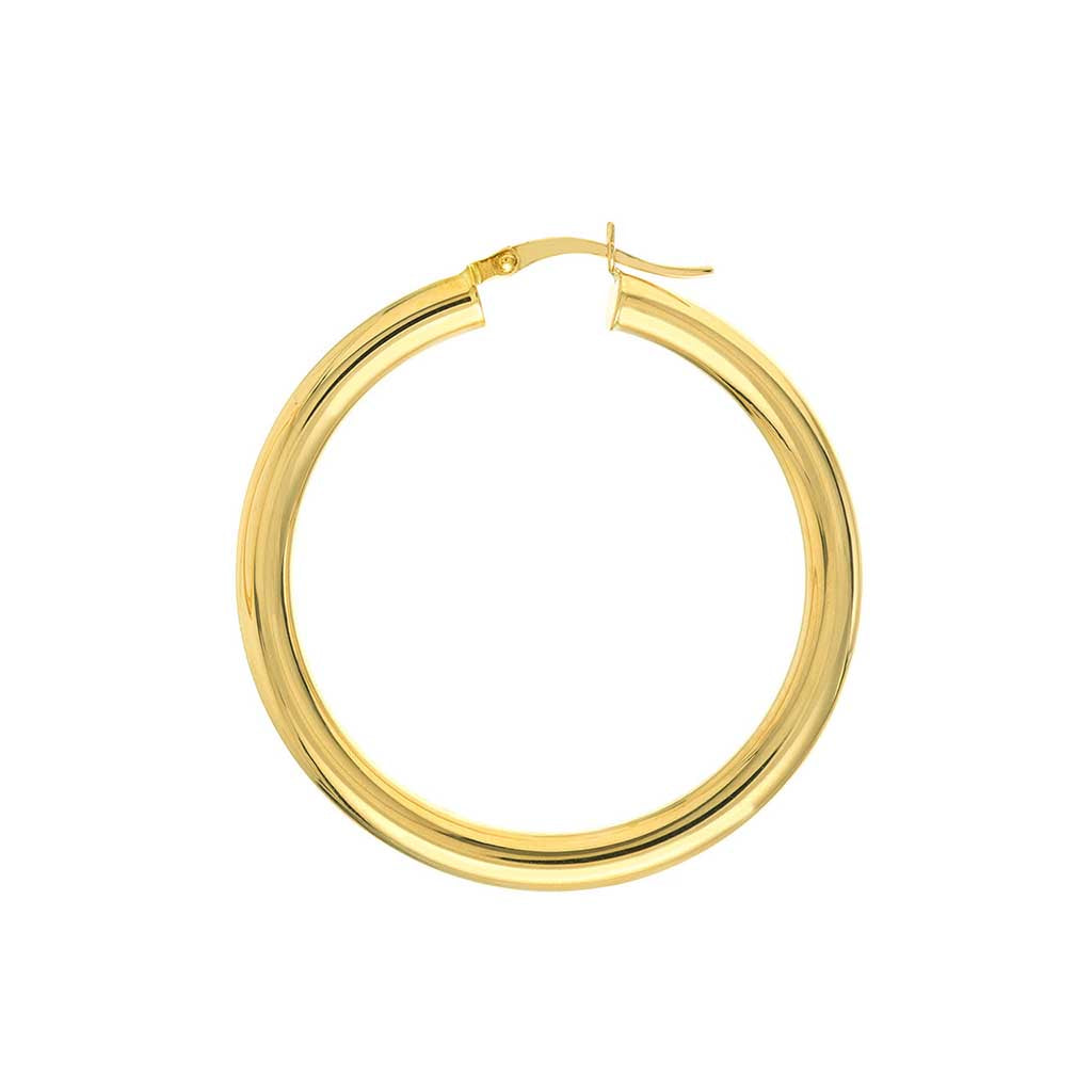 4mm gold tube hoop earrings 40mm in 14K yellow gold, side view variant--14K-yellow-gold variant--40mm