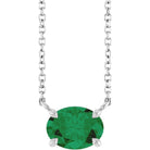 Silver Natural emerald gemstone necklace in east west prong design