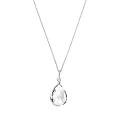 Cool-toned sterling silver necklace featuring natural white topaz