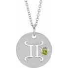 Gemini zodiac charm necklace in silver with 3mm peridot gem