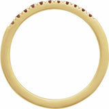 Slim yellow gold band set with eleven deep red garnets side view variant--14K-yellow-gold
