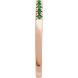 Slim rose gold band with rich green emeralds side view variant--14K-rose-gold