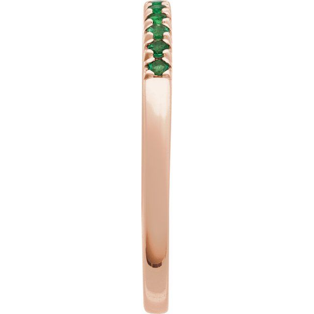 Slim rose gold band with rich green emeralds side view variant--14K-rose-gold