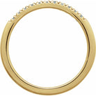 Slim yellow gold aquamarine stacking band side view