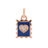 Tiny diamond stamp charm in 14K gold with blue enamel, front view variant--14K-rose-gold