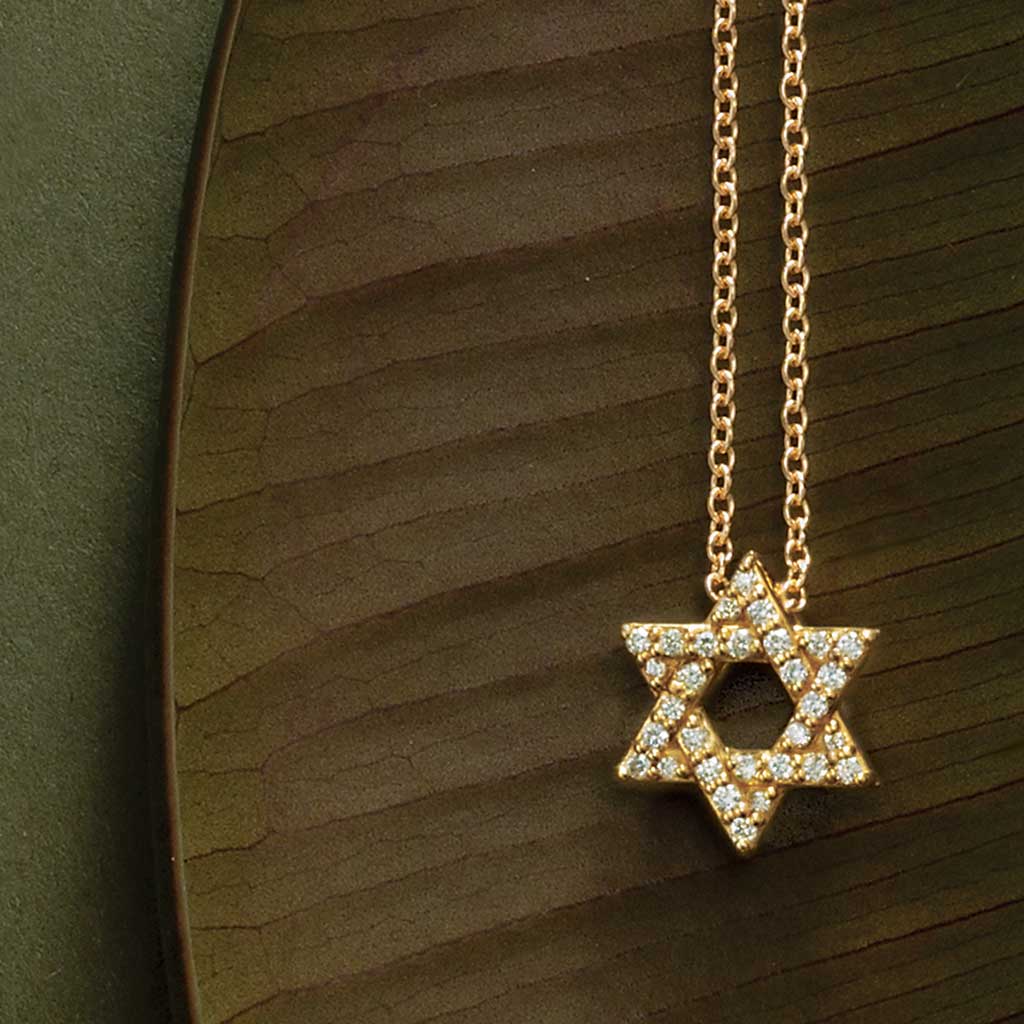 14K gold diamond Star of David necklace with natural diamonds