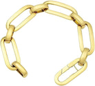 Elegant 18K yellow gold link bracelet stacked with bangles