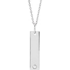 Sterling silver bar necklace with diamond accent close-up
