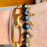 Fringe stretch bracelet with gemstone beads and gold-fill fringe, styled flat Tourmaline variant--Black-Tourmaline