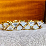 Beaded gemstone stretch bracelet with 14K gold accents variant--Pearl