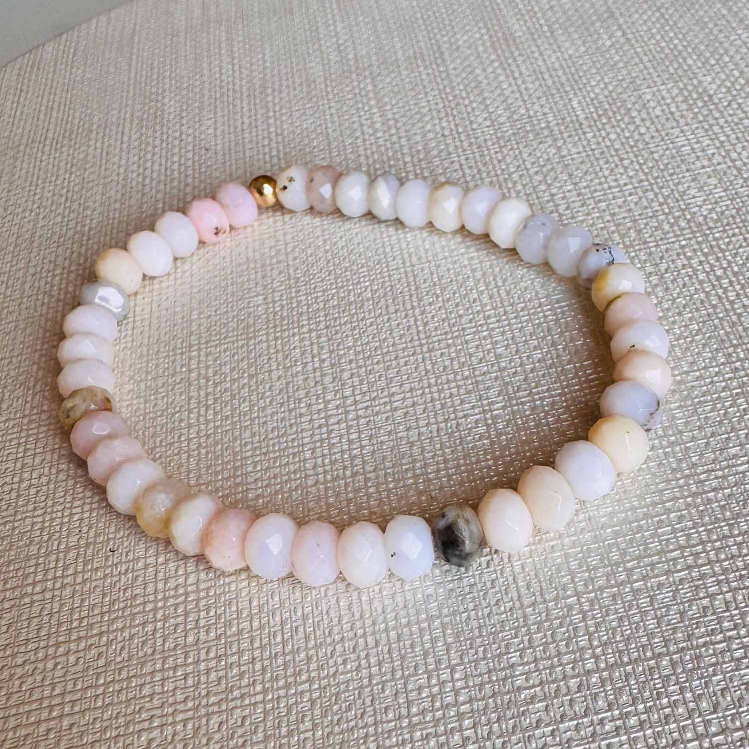 Beaded gemstone stretch bracelet with 14K gold accents (Pink)(Pink) variant--Opal-(Pink)