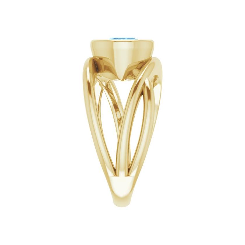 Sustainable yellow gold ring with aquamarine center stone, USA-made