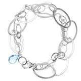 Natural swiss blue topaz woven chain bracelet in sterling silver, close-up of setting in silver variant--Swiss-Topaz variant--Sterling-silver