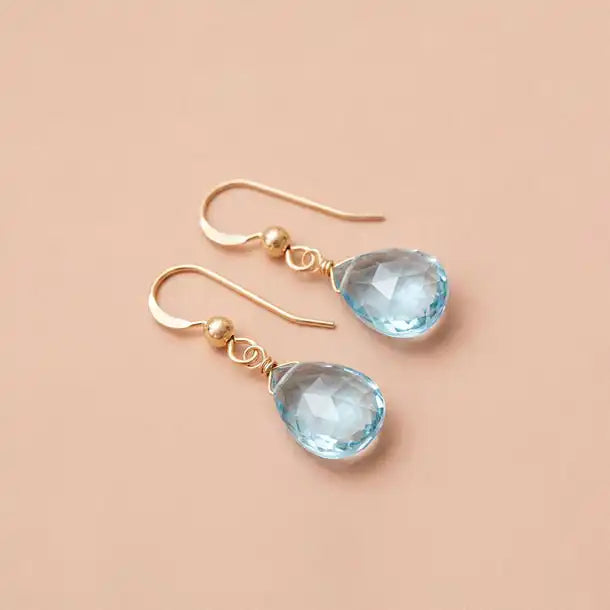 Hand crafted swiss blue topaz earring variant--Gold-fill, variant--Sterling-silver, variant--14K-yellow-gold, variant--14K-white-gold variant--Swiss-Topaz