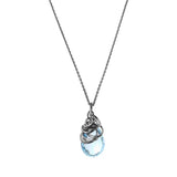 Natural swiss blue topaz pendant necklace in sterling silver, detail view variant--Oxidized-sterling-silver