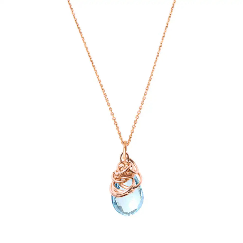Natural swiss blue topaz pendant necklace in 14K gold-fill, detail view