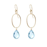 Swiss Blue Topaz gemstone hoop earrings in 14K gold-fill, hand-cut bright sky blue stone, handmade in the USA variant--Swiss-Topaz variant--Gold-fill