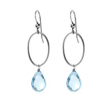 Swiss Blue Topaz gemstone hoop earrings in oxidized silver, hand-cut bright sky blue stone, handmade in the USA variant--Oxidized-sterling-silver
