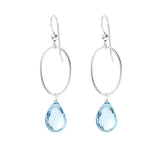 Swiss Blue Topaz gemstone hoop earrings in sterling silver, hand-cut bright sky blue stone, handmade in the USA variant--Swiss-Topaz variant--Sterling-silver