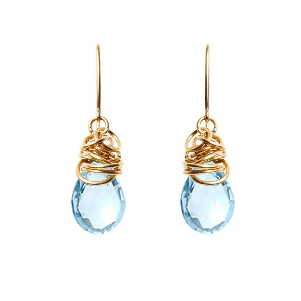 Swiss blue topaz dangle earrings in 14K gold-fill, rich gold setting with blue topaz gemstone variant--Gold-fill variant--Swiss-Topaz