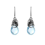Swiss blue topaz dangle earrings in oxidized sterling silver, dark setting with vivid blue topaz stone variant--Oxidized-sterling-silver