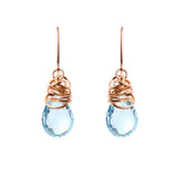 Swiss blue topaz dangle earrings in rose gold-fill, blush metal with vibrant blue topaz stone variant--Rose-Gold-fill