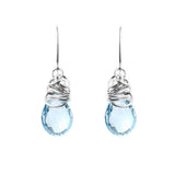 Swiss blue topaz dangle earrings in sterling silver, clean silver bezel setting with warm blue topaz stone variant--Sterling-silver variant--Swiss-Topaz