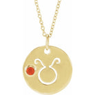 Taurus zodiac charm necklace in 14K gold with Mexican fire opal gemstone