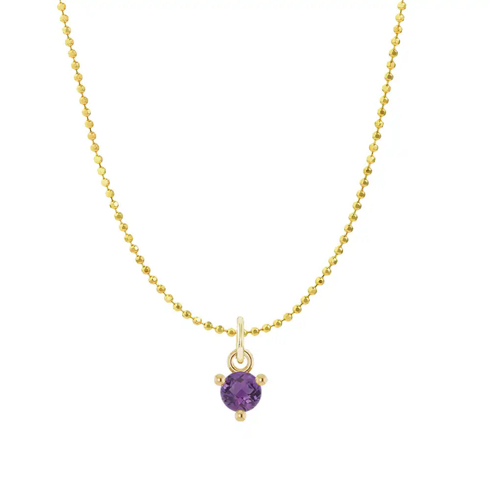 Tiny birthstone pendant necklace in 14K gold, front view variant--Amethyst variant--14K-yellow-gold