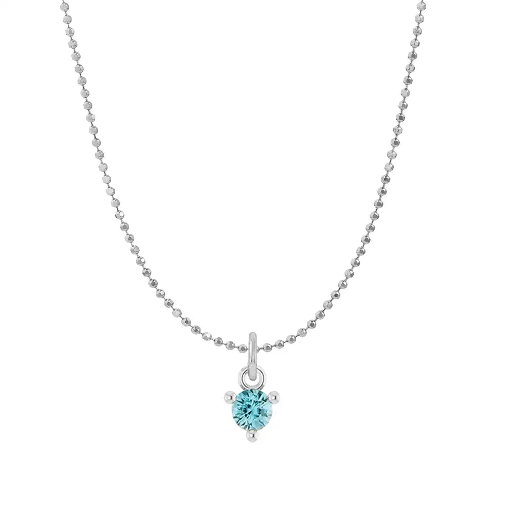 Tiny aquamarine solitaire necklace in 14K white gold