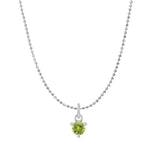 Tiny peridot solitaire necklace in 14K white gold