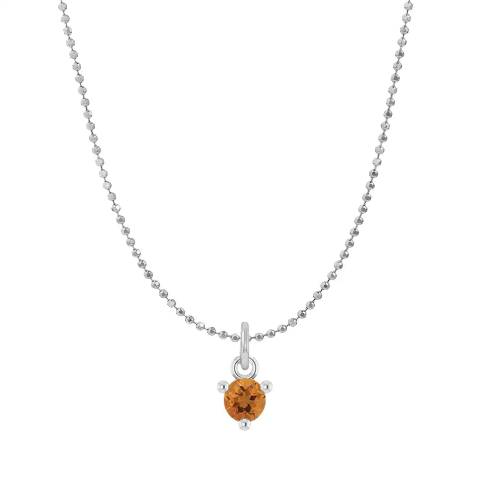 Tiny citrine solitaire necklace in 14K white gold