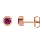 Pink tourmaline bezel stud earrings side view in 14K rose gold