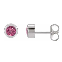 Pink tourmaline bezel stud earrings side view in sterling silver variant--Sterling-silver