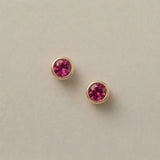 Tourmaline stud earrings in 14K gold, 4mm pink tourmaline, product shot