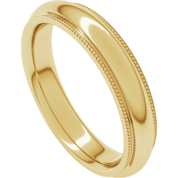 Angled view of polished 14K gold milgrain edge ring
