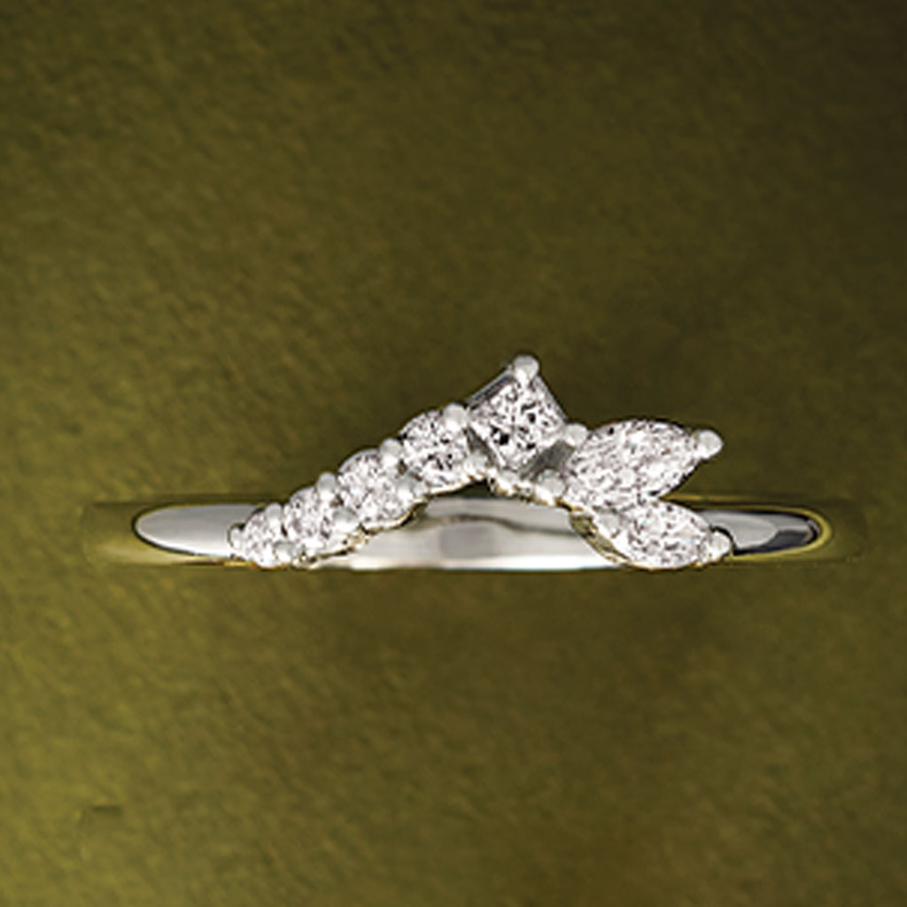 14K white gold diamond wave band with natural diamonds