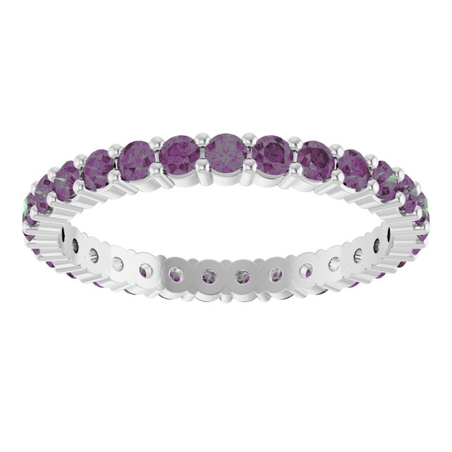 Ethical Alexandrite ring in solid 10K white gold with a full circle of 2mm gemstones.