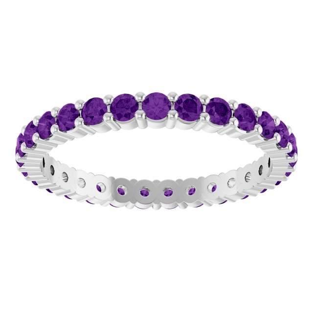 Ethical Amethyst ring in solid 10K white gold with a full circle of 2mm gemstones.