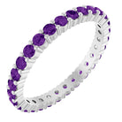 Amethyst eternity ring in 10K white gold, handcrafted using recycled metal.