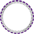 Elegant 10K white gold eternity band with round Amethyst stones, handmade in the USA.