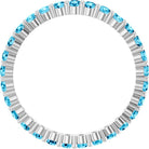 Elegant 10K white gold eternity band with round Aquamarine stones, handmade in the USA.