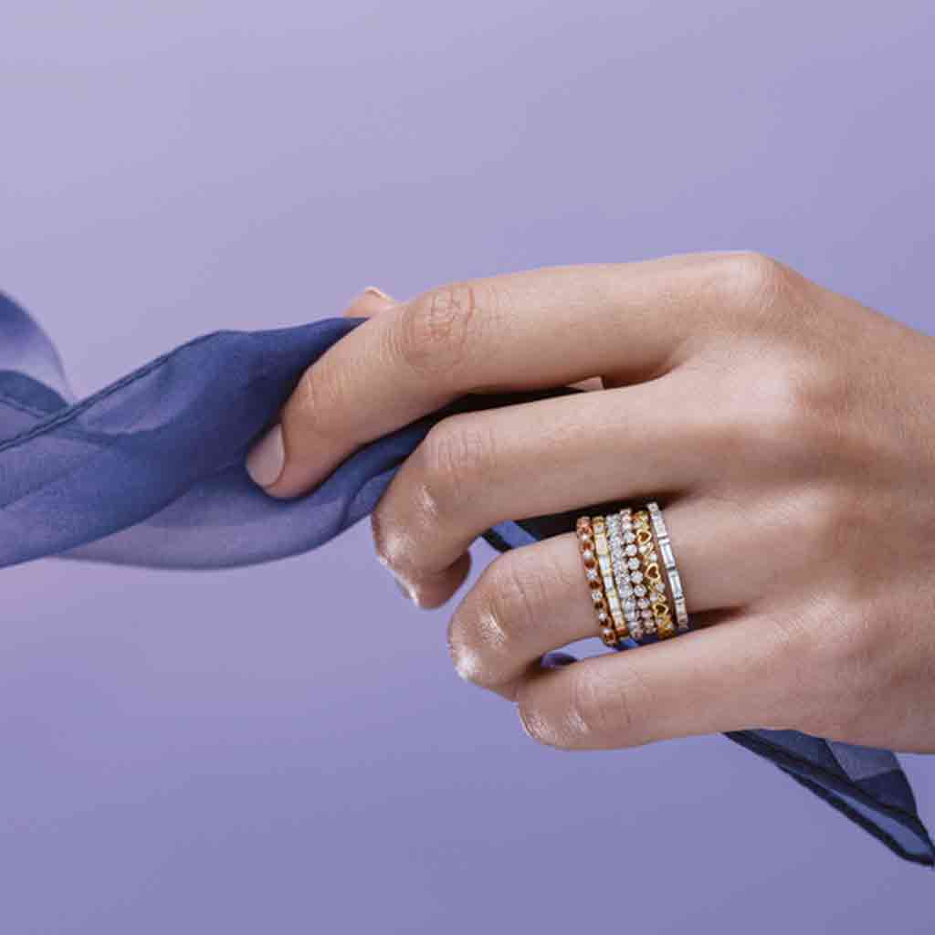 Stacked styled bands on model