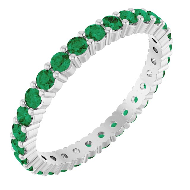 Ethical Emerald ring in solid 10K white gold with a full circle of 2mm gemstones.