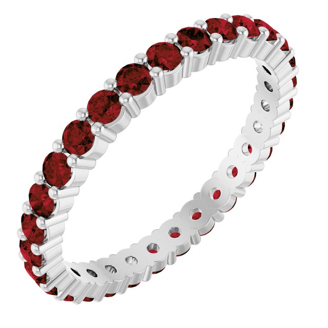 Garnet eternity ring in 10K white gold, handcrafted using recycled metal.