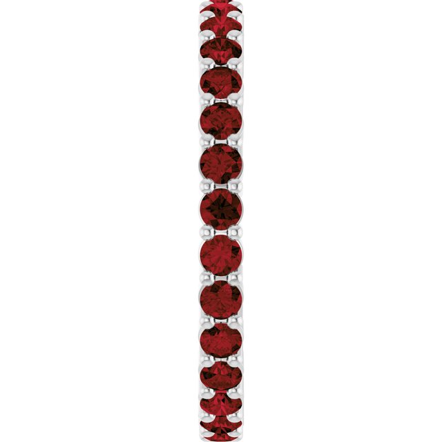Elegant 10K white gold eternity band with round Garnet stones, handmade in the USA.